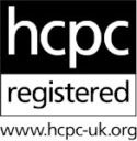 Black and white badge denoting registration with the Health & Care Professions Council